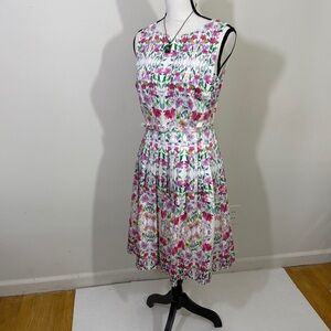 Talbots Pink and Blue Sleeveless Scoop Neck Midi Sundress matching sweater